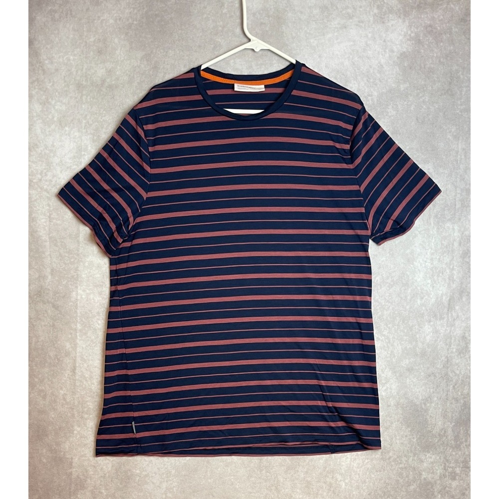 Icebreaker Shirt Adult 2XL Merino Wool Blue Striped Short Sleeve Tee Casual